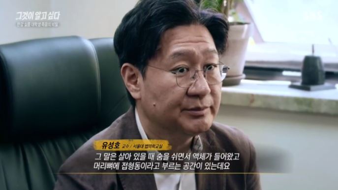 그것이 알고 싶다 | 한강 실종 대학생 죽음의 비밀 | 유성호 교수 : 서울대 법의학교실 | 그 말은 살아 있을 때 숨을 쉬면서 액체가 들어왔고 머리뼈에 접형동이라고 부르는 공간이 있는데요